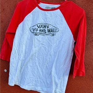 Vans Kids Long Sleeve Red and White Tee